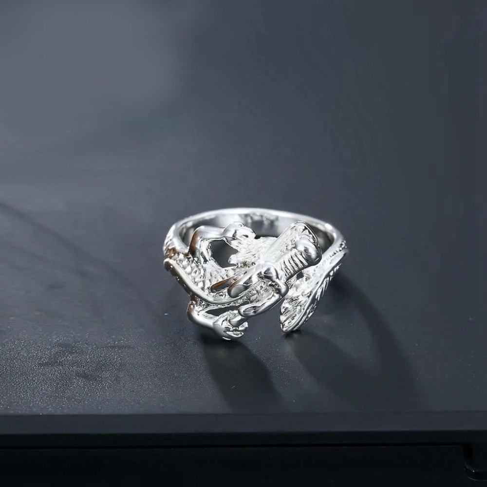 925 Sterling Silver Dragon Ring Open Knuckle Rings for Women Adjustable Retro - Picture 6 of 7